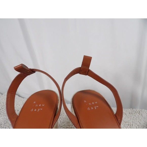 A New Day Womens Tina Cognac Leather Open Toe Wedge Espadrille Heels Size US 11 - Picture 6 of 10